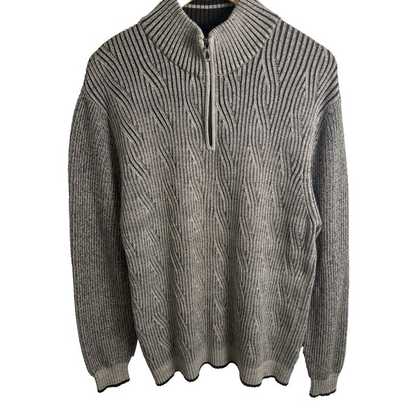 Vintage Tommy Bahama Sweater Mens XL Quarter Zip Ribbed Cable Knit Brown Taupe - Picture 1 of 13